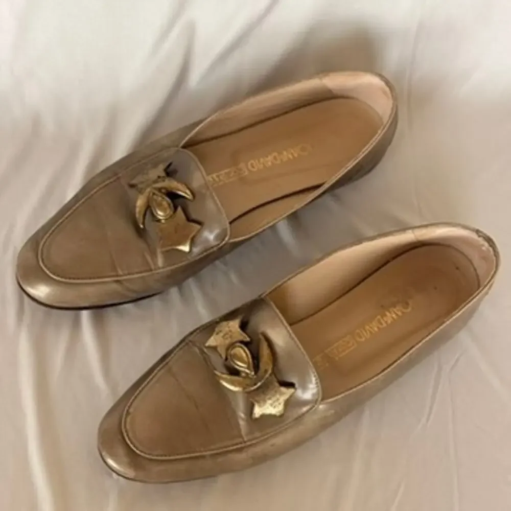 John David Metallic Gold Loafers - Moon & Star Hardware, Size 7.5, Italy